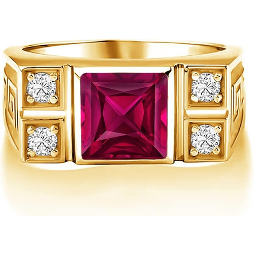 10K Gold 2.12 CT.T.W. Princess Cut Gemstone & Side Moissanite Engagement Ring for Men