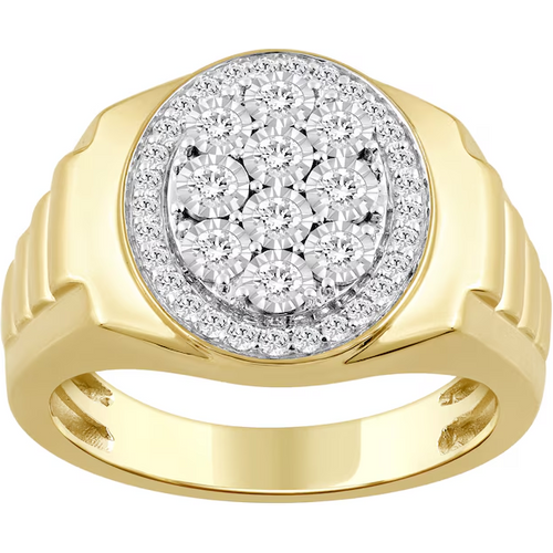 10K Gold Round Shaped Diamond Custom Couple Signet Ring I Color I2 Clarity 3EX IGI Certified