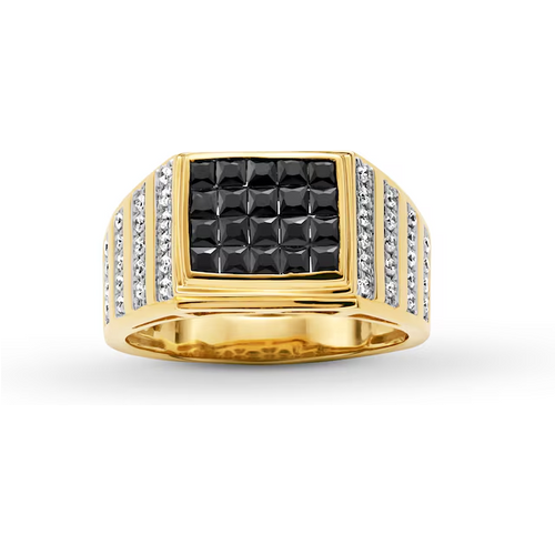 10K Gold 1.5 CT.T.W. Princess Cut Cut Diamond Custom Band for Men Black Color I3 Clarity