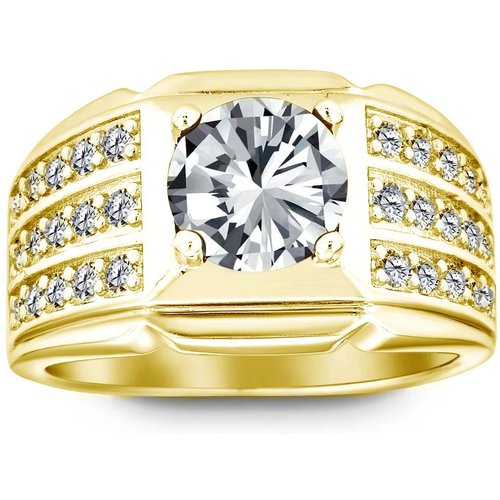 10K Gold 2CT Round Shaped Moissanite Personalized Engraving Ring