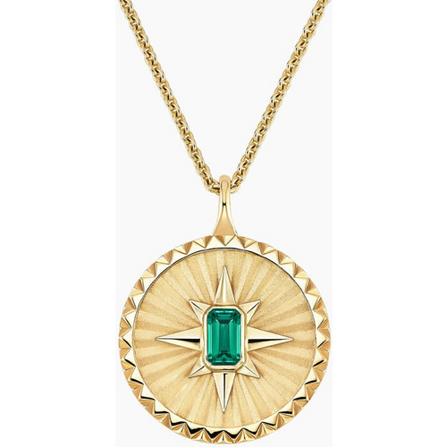10K Gold 5 x 3 mm Emerald Star Medallion Necklace