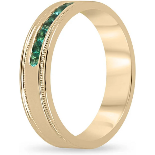 10K Gold 0.4 CT.T.W. Medium Green Round Cut Mens Emerald Unisex Band