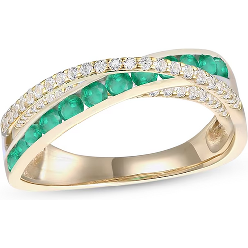10K Gold 0.25 CT.T.W. Round Emerald & Lab Created Diamond Wedding Ring 3EX