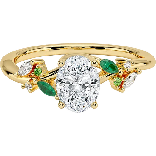 10K Gold 0.5 to 3 CT Oval Lab Created Diamond & 0.1 CT Emerald Arden Custom Engagement Band IGI Certified