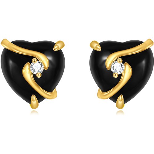 10K Gold Agate Heart Stud Earrings