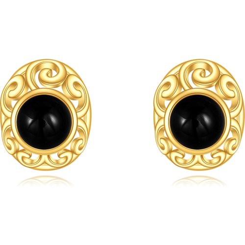 10K Gold Agate Oval Shaped Stud Earrings