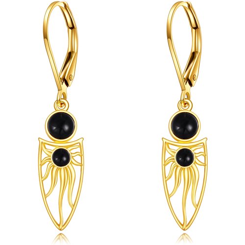10K Gold Agate Sun Drop Earrings