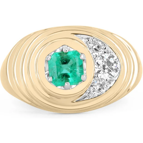 10K Gold Asscher Cut Emerald & Natural Diamond Custom Engagement Ring for Men H-I Color VS-SI Clarity 3EX