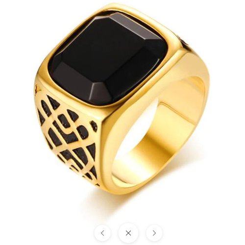 10K Gold Black Agate Ring for Men