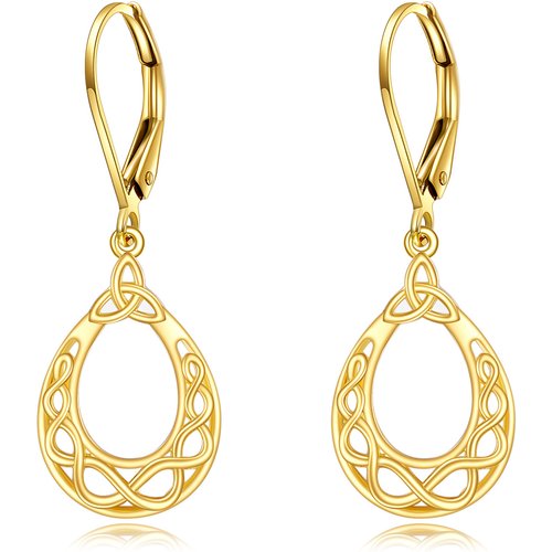 10K Gold Celtic Knot Drop Earrings