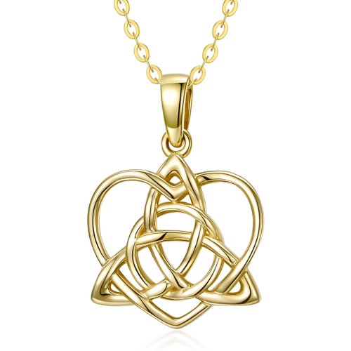 10K Gold Celtic Knot & Heart Pendant Necklace