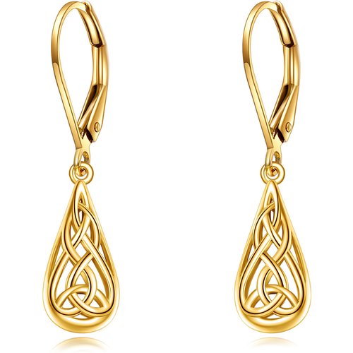 10K Gold Celtic Knot & Drop Shape Drop Earrings