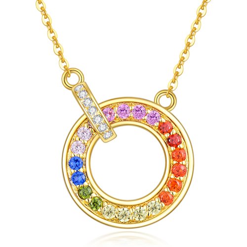 10K Yellow Gold Cubic Zirconia Circle Circle Pendant Necklace For Women