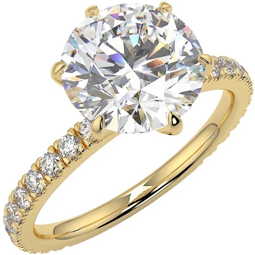 10K Yellow Gold 3CT Round Moissanite Personalized Engraving & Engagement Ring