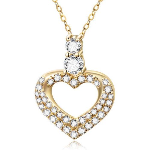 10K Gold Circular Shaped Cubic Zirconia Heart Pendant Necklace