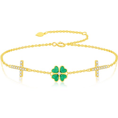10K Gold Circular Shaped Moissanite Four Leaf Clover Charm Bracelet