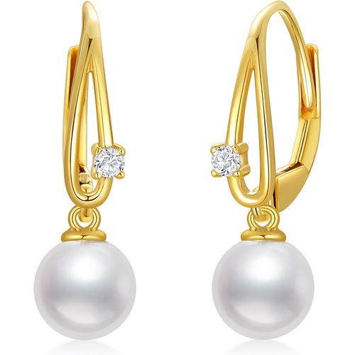 10K Gold Circular Shaped Pearl Lever-back Earrings