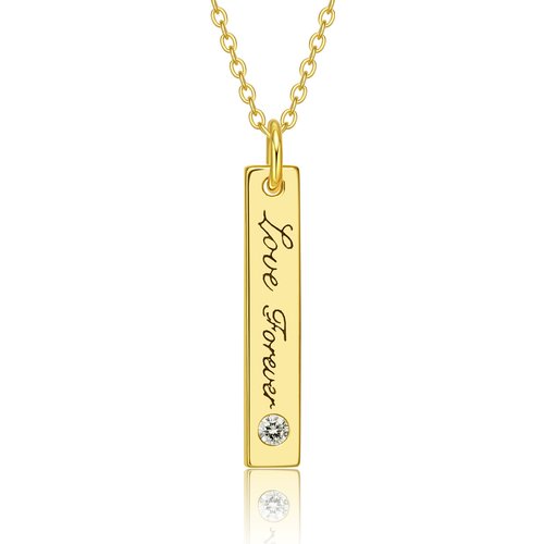 10K Gold Circular Shaped Cubic Zirconia Personalized Birthstone Bar Necklace