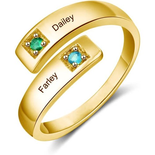 10K Gold Round Cubic Zirconia Personalised Birthstone Engraving Ring For Women