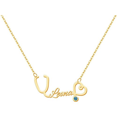 10K Gold Circular Shaped Cubic Zirconia Personalized Classic Name Pendant Necklace