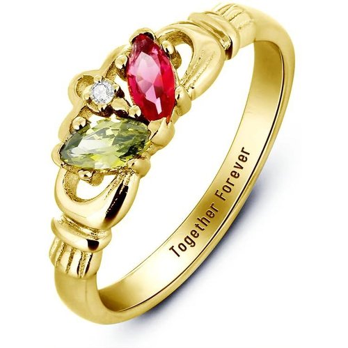 10K Gold Claddagh Personalised Engraving Birthstone Ring For Women