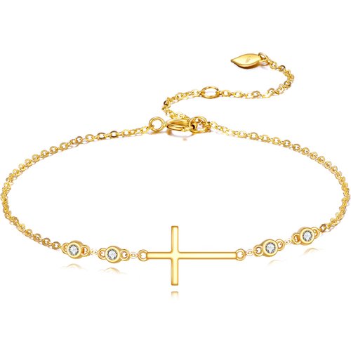 10K Gold Cubic Zirconia Cross Charm Bracelet