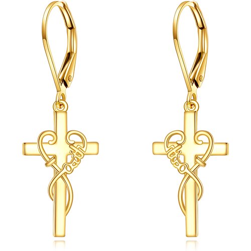 10K Gold Cross Drop Earrings