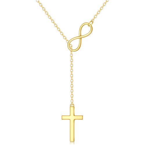 10K Gold Cross & Infinity Symbol Non-adjustable Y-Necklace