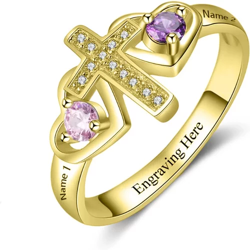 10K Gold Crystal Cross Ring