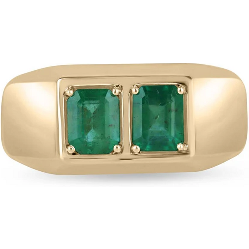 10K Gold 2 CT.T.W. Emerald Cut Double Emerald Duo Chunky Unisex Bezel Ring for Men