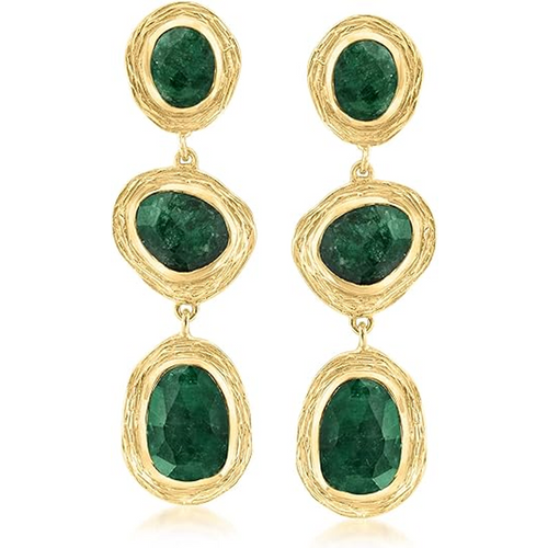 10K Gold 18 CT.T.W. Emerald Station Drop Earrings