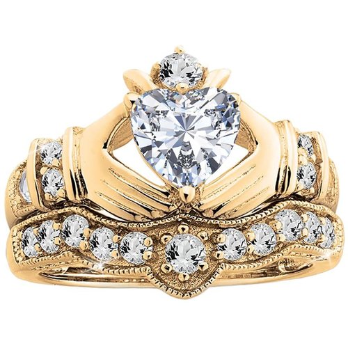 10K Gold 1.5 to 5 CT Heart Moissanite Claddagh Bridal Set