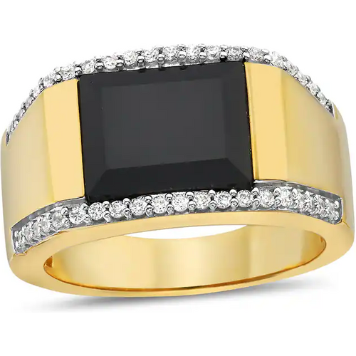 10K Gold Cushion Shaped Agate & Diamond Custom Signet Ring for Men I Color I3 Clarity 3EX