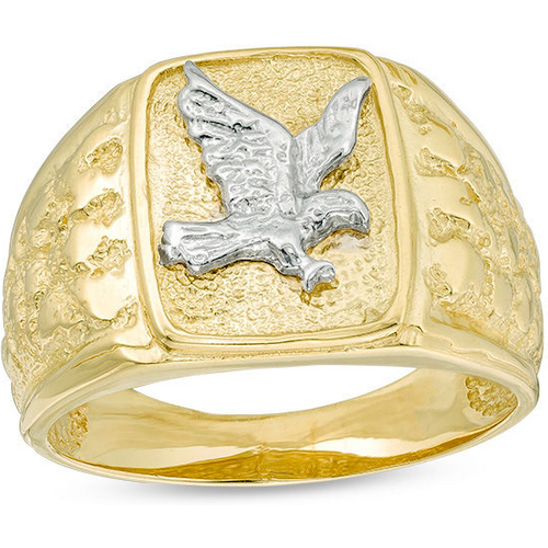 10K Gold Custom Engraving Eagle Rectangular Signet Ring for Men