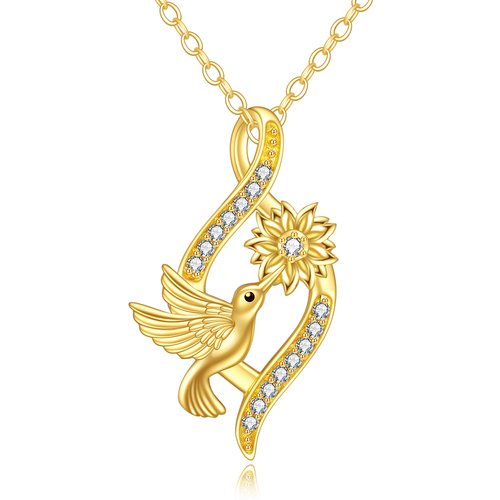 10K Gold Diamond Hummingbird & Infinity Symbol Pendant Necklace