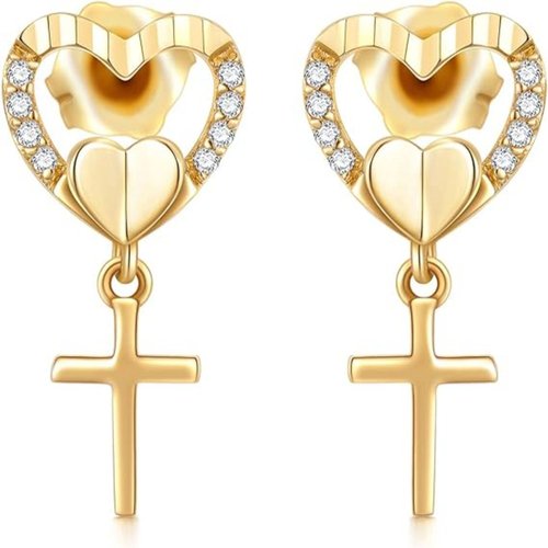 10K Gold Diamond & Moissanite Heart Stud Earrings