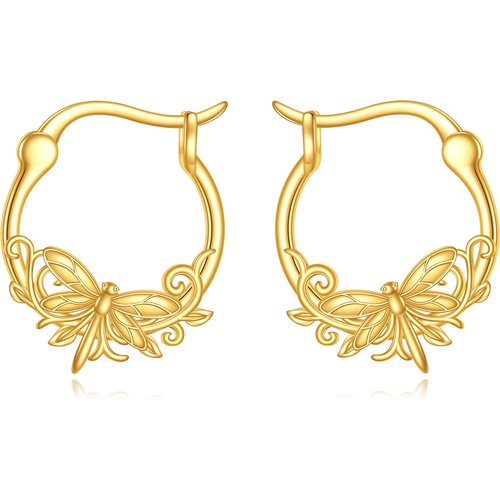 10K Gold Dragonfly Hoop Earrings