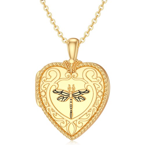 10K Gold Dragonfly & Personalized Photo Pendant Necklace