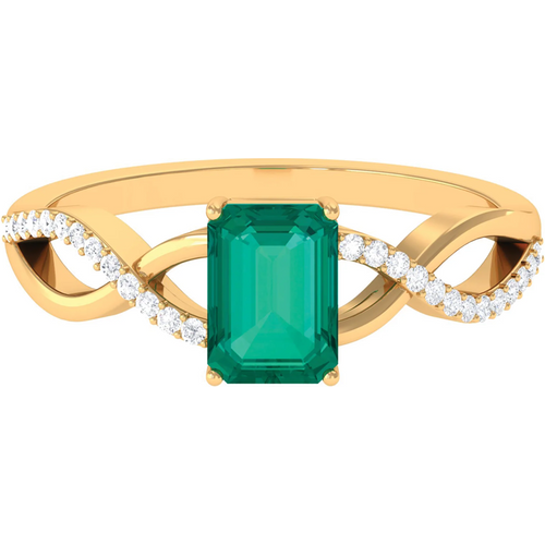 10K Gold Emerald & 0.16 CT.T.W. Diamond Twisted Statement Cocktail Band