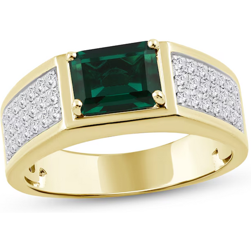 10K Gold Emerald & 0.25 CT.T.W. Diamond Wedding Band for Men