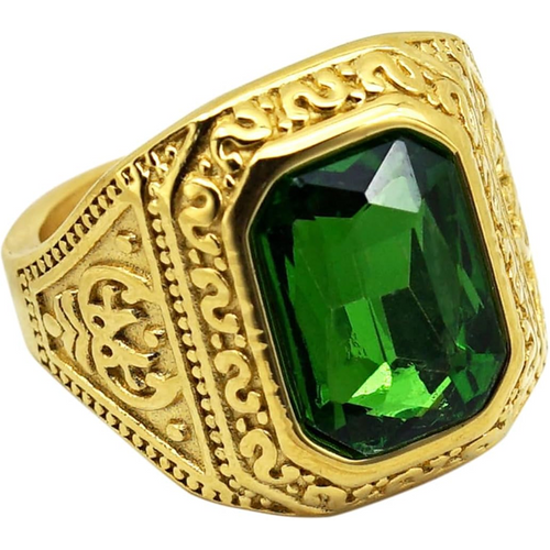 10K Gold Emerald Cut Emerald Stetament Band Father’s Day Gifts for Husband Father Grandpa