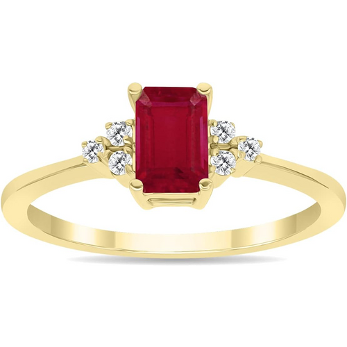 10K Gold Emerald Cut Engagement Ring Gemstone Ring