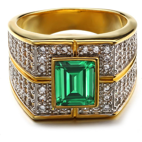 10K Gold Emerald Cut Emerald & Moissanite Wedding Band Best Gift for Husband