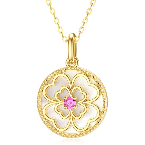 10K Gold Cubic Zirconia Four Leaf Clover Pendant Necklace