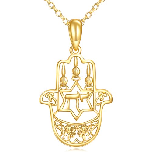 10K Gold Hamsa Hand Pendant Necklace