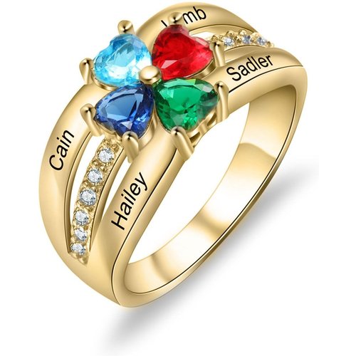 10K Gold Heart Cut 4 Birthstones Gemstone & Diamond Family Jewelry Gifts for Mothers Wife Grandma