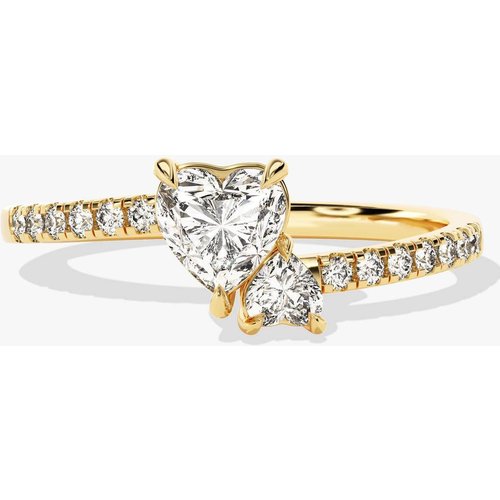 10K Gold Two Heart Cut Halo Moissanite Engagement Ring