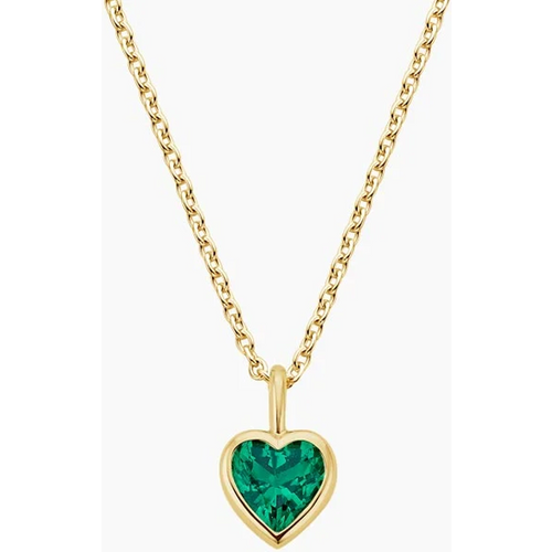 10K Gold Heart Cut Lab Created Emerald Pendant Necklace