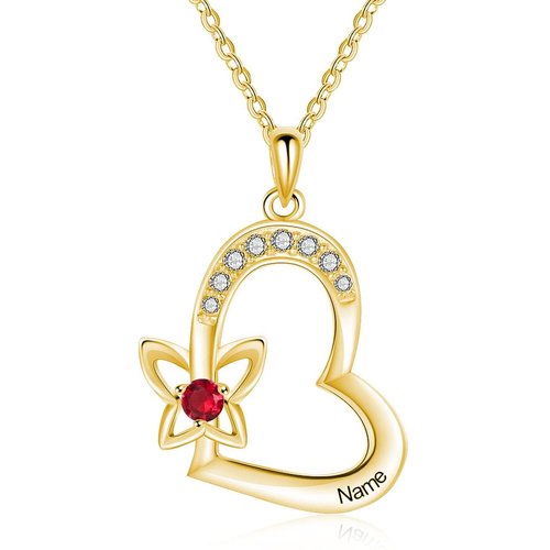 10K Yellow Gold Personalized Engraved Butterfly With Heart Pendant Necklace For Women