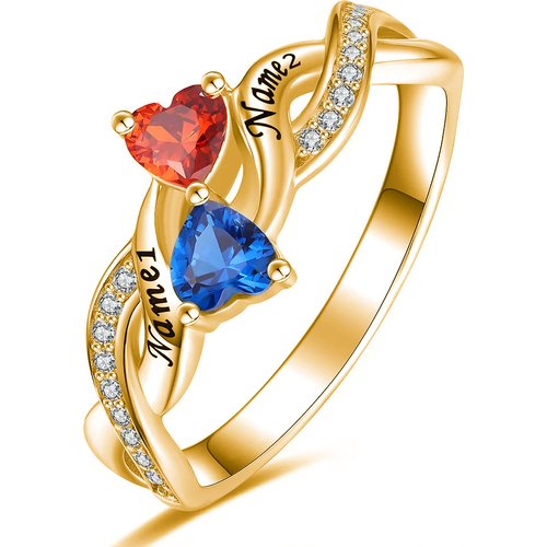 10K Gold Heart Birthstone Personalised Name Enterity Ring For Women